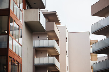 Luxurious apartments for sale. Bialystok city in Poland architecture background. High block of...