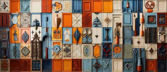 wall decor with luxurious colorful tiles in Brazilian style - obrazy, fototapety, plakaty