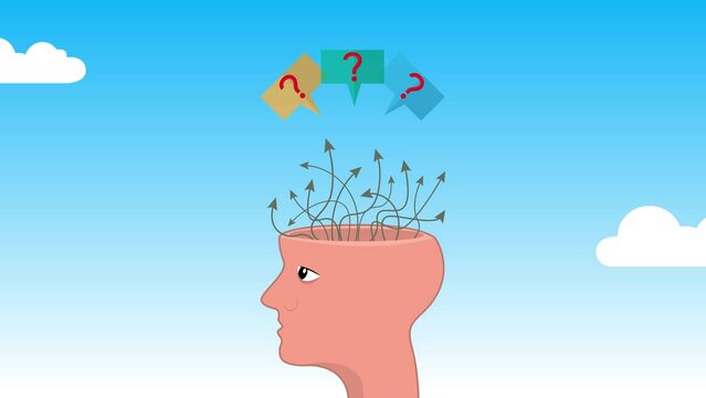 A lot of questions inside a big head of person who overthinks, man confuse, overthinking vector illustration