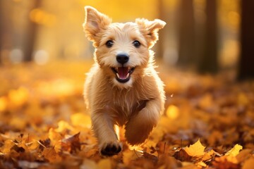 funny happy cute dog and puppy running