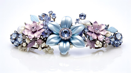 Luxurious Floral Hair Accessory with Pearls and Blue Gemstones