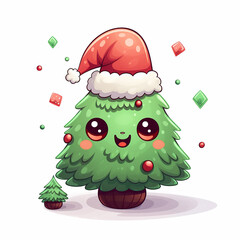 vector colorful christmas tree in santa's hat without background for christmas for postcard, generative AI