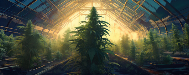 Detail view of cannabis farm or marijuana plant