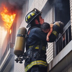 Heroic Firefighter Saving Young Child