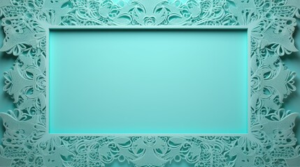 a light blue background with a decorative frame in the middle of the frame is a pattern of flowers and leaves.  generative ai