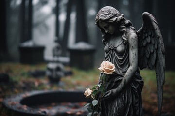 Beautiful Angel Statue in a Cemetery