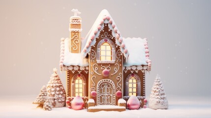  a gingerbread house with a clock on the top of the roof and a bell tower on the top of the roof.  generative ai - obrazy, fototapety, plakaty