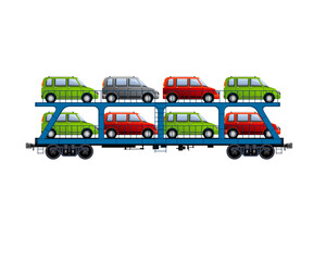 Truck semi trailer for transportation of car, Car transport truck, Automobile delivery truck, the trailer transports cars flat vector illustration