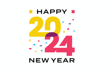 2024 happy new year number text overlapping color vector design template