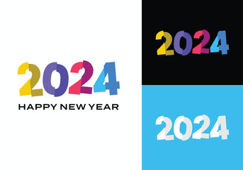 2024 happy new year number text modern colorful vector design template