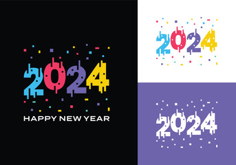 Fototapeta na wymiar 2024 happy new year number text modern futuristic glitter vector design template