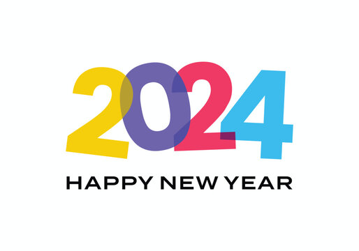 2024 happy new year number text overlapping color vector design template