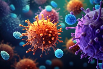 Mutating virus variant and bacteries - obrazy, fototapety, plakaty