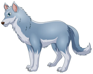 Grey wolf on a white background. Vector illustration in cartoon style.