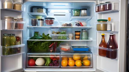 Organized Refrigerator Full of Fresh Produce and Healthy Food Containers