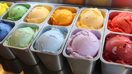 Assortment of Colorful Ice Cream Flavors in a Gelato Shop