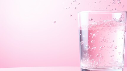  a glass filled with pink liquid on top of a pink table next to a bottle of water on a pink background.  generative ai