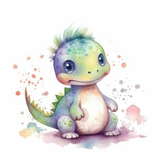 Cute baby Dinosaur, Watercolor illustration isolated on white background