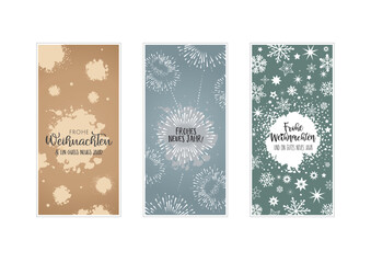 Weihnachtsgrüße - Grußkarten Set mit dekorativen Weihnachtsmotiven und deutschem Text - gold, silber, grün