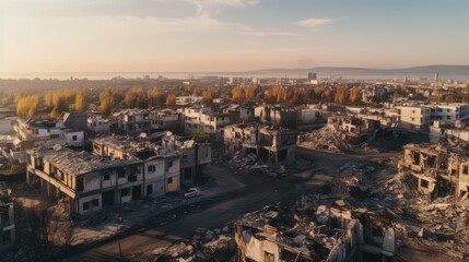 Destroyed city after fighting