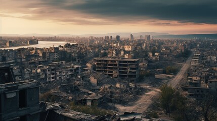 Destroyed city after fighting