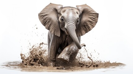  an elephant is standing in the water with its trunk in it's mouth and it's head in the water.  generative ai