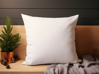 white pillow mockup, which is on a wooden chair for the family room