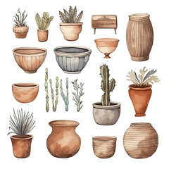 Vintage handmade decor: Scandinavian watercolor elements, without background in PDF format