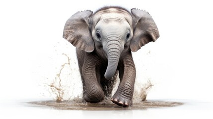  an elephant is walking through the water with it's trunk in the air and it's trunk in the air.  generative ai