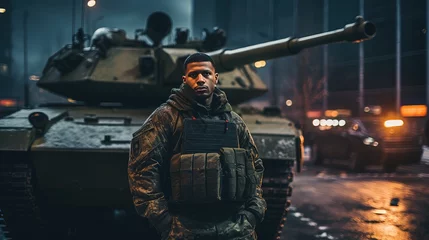 Foto op Plexiglas military man near the tank © Terablete