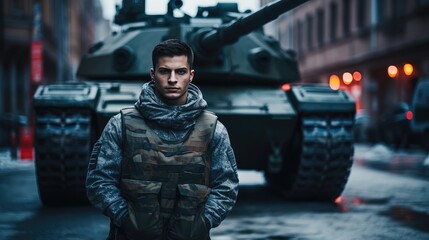 military man near the tank - obrazy, fototapety, plakaty