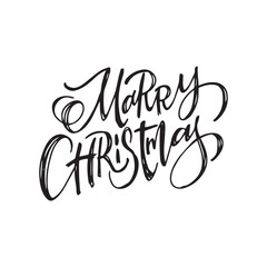 Merry Christmas - hand written lettering, modern calligraphy. Typography isolated on white background, vector illustration. Great for party posters and banners.