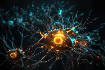 3d rendered illustration of a dna, nerve cells explosion with blue background, Neuronal learning, learn, neurons in 3D space wallpaper, abstract science illustration, Neurons brain energy