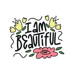 Handwriting phrase I'M BEAUTIFUL for postcards, posters, stickers, etc.