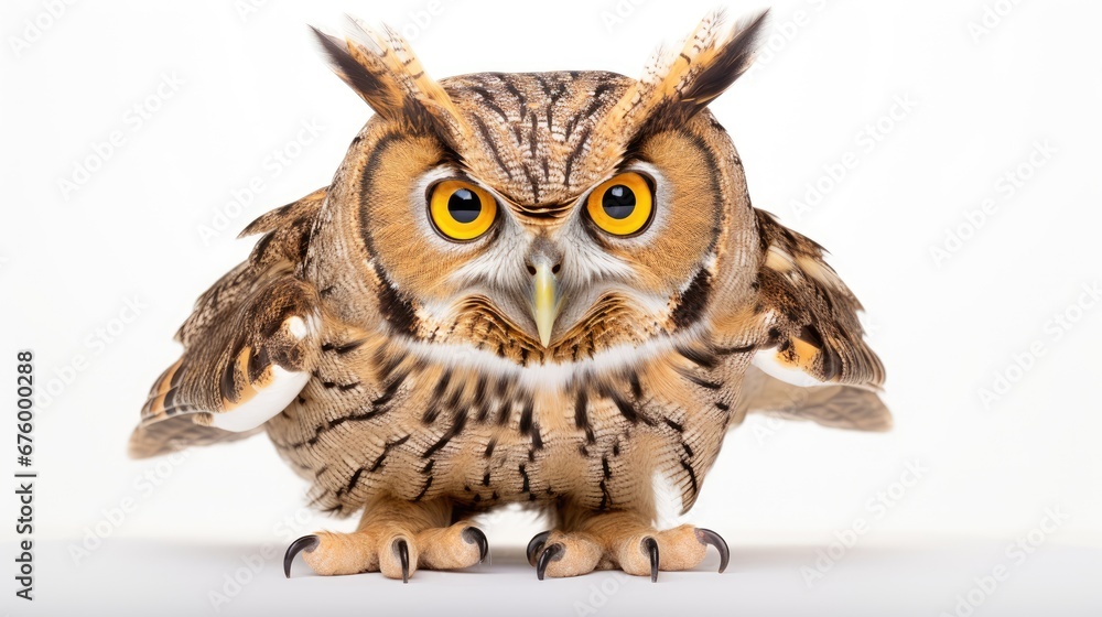 Poster  a close up of an owl on a white background with a white back ground with a white back ground with a white back ground with a white back ground with a white background with a.  generative ai