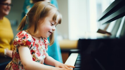 Little girl with Down syndrome learns to play the piano