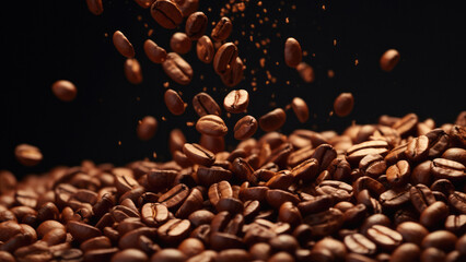 Falling Coffee Beans: Closeup Advertisement Shot