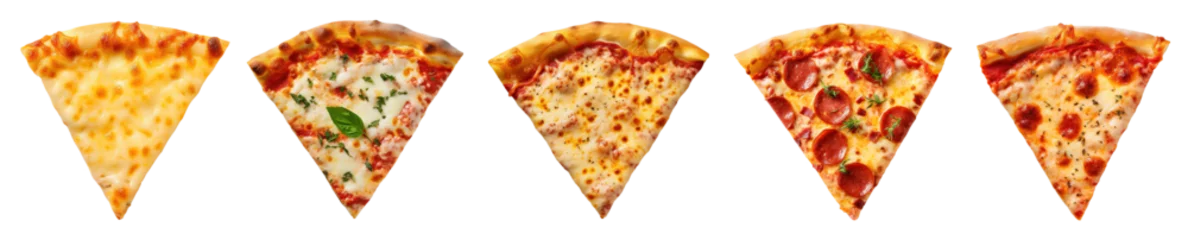 Foto op Plexiglas Different variety of pizza slices on a transparent background viewed from above © alixim