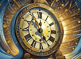Clock Art Illustration, New Year Clock Concept