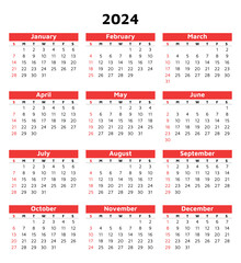 2024 month calendar. Modern vector vertical template illustration