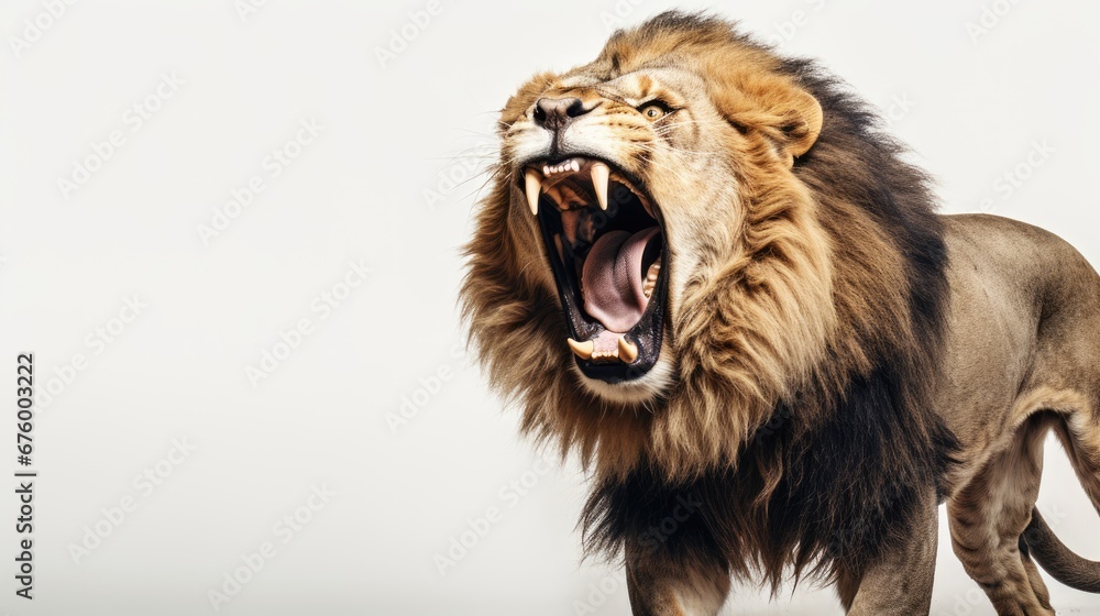 Poster a lion with it's mouth open and it's mouth wide open with it's mouth wide open. generative ai