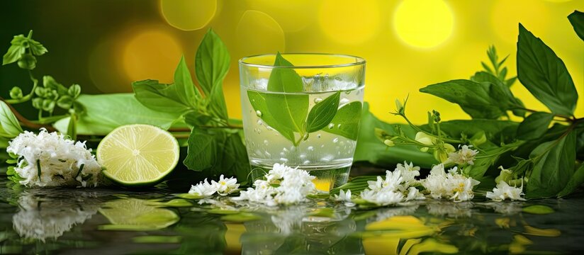 In the beautiful tropical summer background surrounded by the lush green nature and vibrant white flowers I enjoyed cooking with fresh herbs and spices adding a sprinkle of garlic and a kic