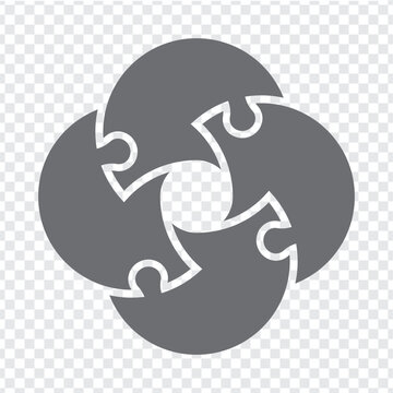 Simple icon of puzzle in grey.  Simple icon puzzle of the four elements and center on transparent background for your web site design, logo, app, U. EPS10.