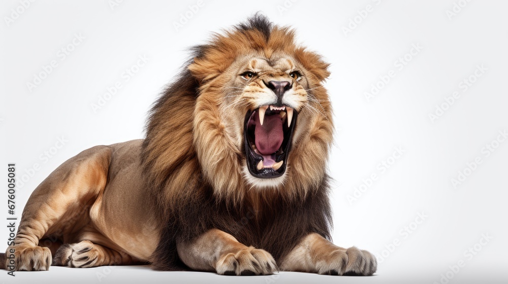 Poster a lion with it's mouth open and it's mouth wide open with it's mouth wide open. generative ai