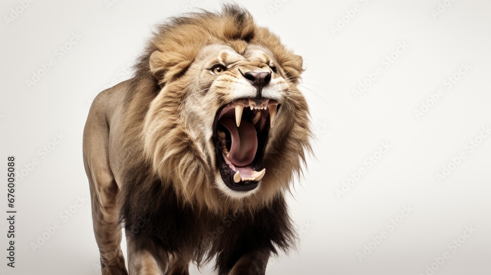 Poster a close up of a lion with it's mouth open and it's mouth wide open with it's mouth wide open. genera