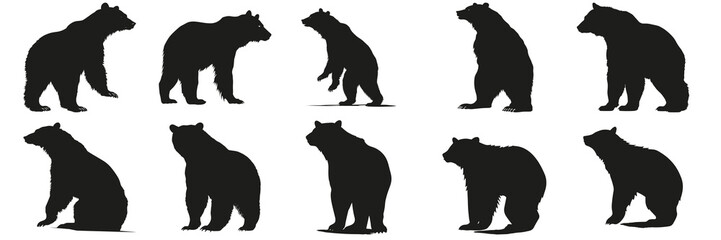 Black bear illustration. Set bear silhouette. Minimalist and Flat Logo. Isolated vector image, head bear logo vector, animal theme, wildlife logo. - obrazy, fototapety, plakaty