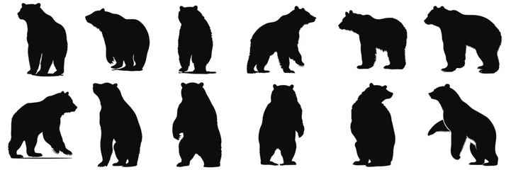 Fotobehang Black bear illustration. Set bear silhouette. Minimalist and Flat Logo. Isolated vector image, head bear logo vector, animal theme, wildlife logo. © Othman