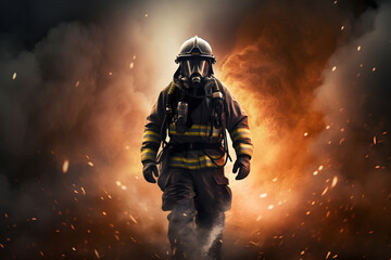 Hero Firefighter on heavy duty