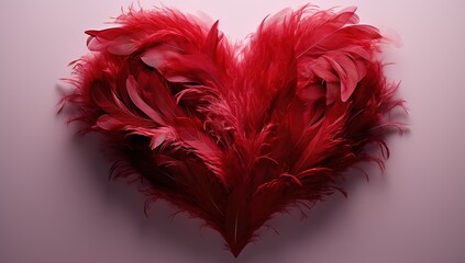 Romantic Red Feather Heart on a Pink Background: Perfect for Valentine’s Day and Romantic Occasions