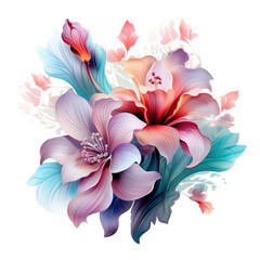 Beautiful flower painting in summer tones on a transparent background